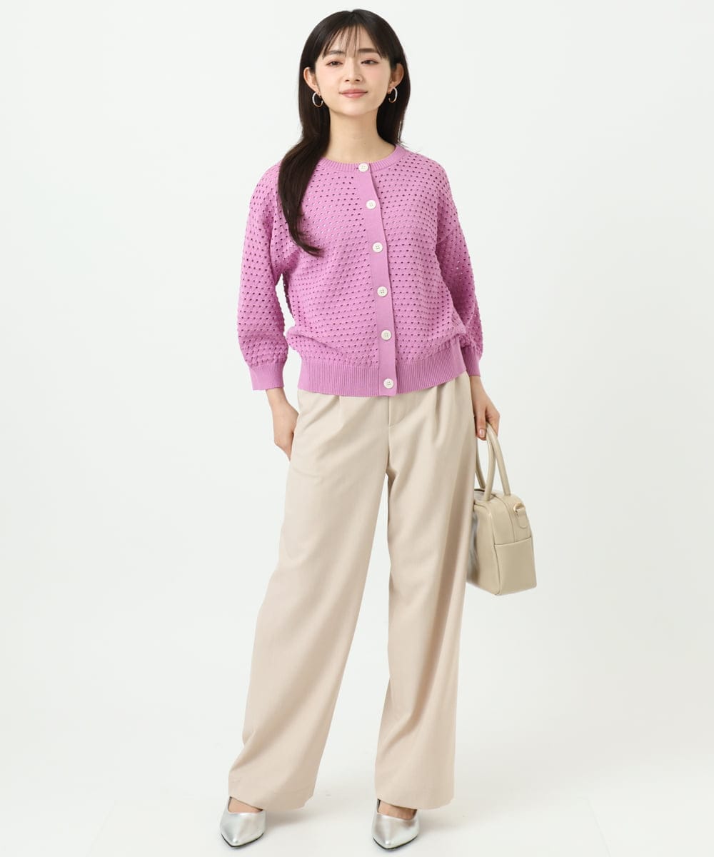 F1SGD32150 MK MICHEL KLEIN(小さいサイズ)(メゾン ドゥ サンク) 【小さいサイズ】アイレット編みニット/前後2way/洗える ピンク