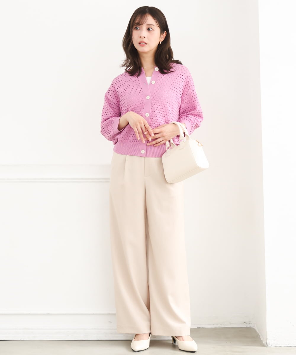 F1SGD32150 MK MICHEL KLEIN(小さいサイズ)(メゾン ドゥ サンク) 【小さいサイズ】アイレット編みニット/前後2way/洗える ピンク