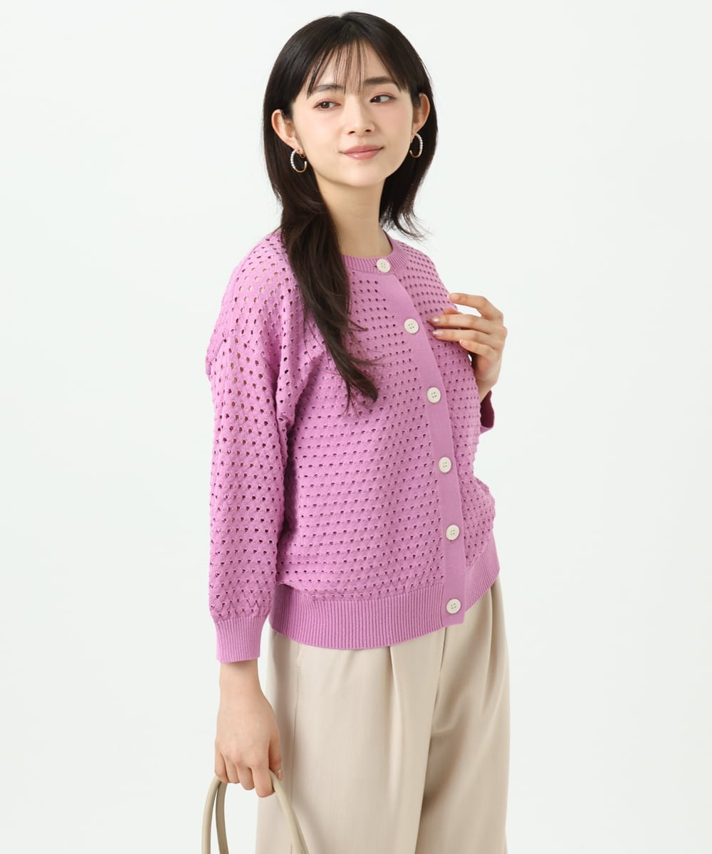 F1SGD32150 MK MICHEL KLEIN(小さいサイズ)(メゾン ドゥ サンク) 【小さいサイズ】アイレット編みニット/前後2way/洗える ピンク