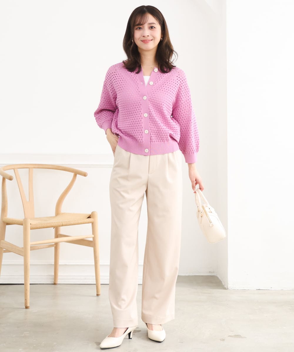 F1SGD32150 MK MICHEL KLEIN(小さいサイズ)(メゾン ドゥ サンク) 【小さいサイズ】アイレット編みニット/前後2way/洗える ピンク