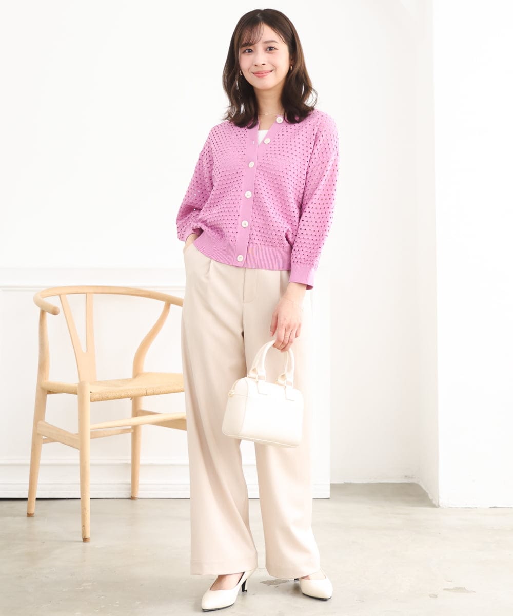 F1SGD32150 MK MICHEL KLEIN(小さいサイズ)(メゾン ドゥ サンク) 【小さいサイズ】アイレット編みニット/前後2way/洗える ピンク