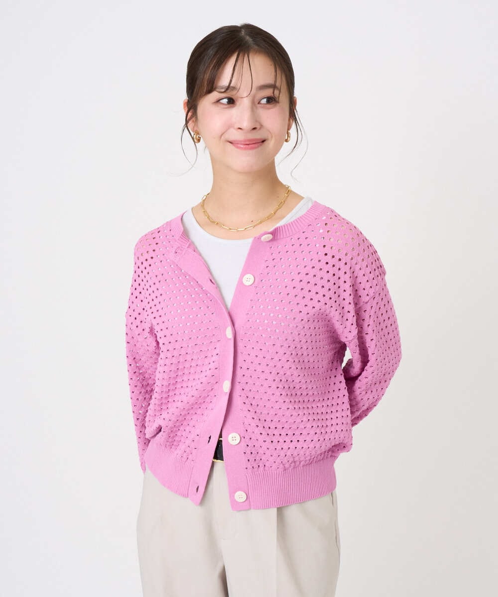 F1SGD32150 MK MICHEL KLEIN(小さいサイズ)(メゾン ドゥ サンク) 【小さいサイズ】アイレット編みニット/前後2way/洗える ピンク