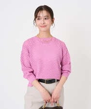 F1SGD32150 MK MICHEL KLEIN(小さいサイズ)(メゾン ドゥ サンク) 【小さいサイズ】アイレット編みニット/前後2way/洗える ピンク