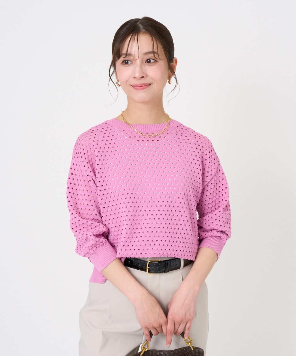 F1SGD32150 MK MICHEL KLEIN(小さいサイズ)(メゾン ドゥ サンク) 【小さいサイズ】アイレット編みニット/前後2way/洗える ピンク