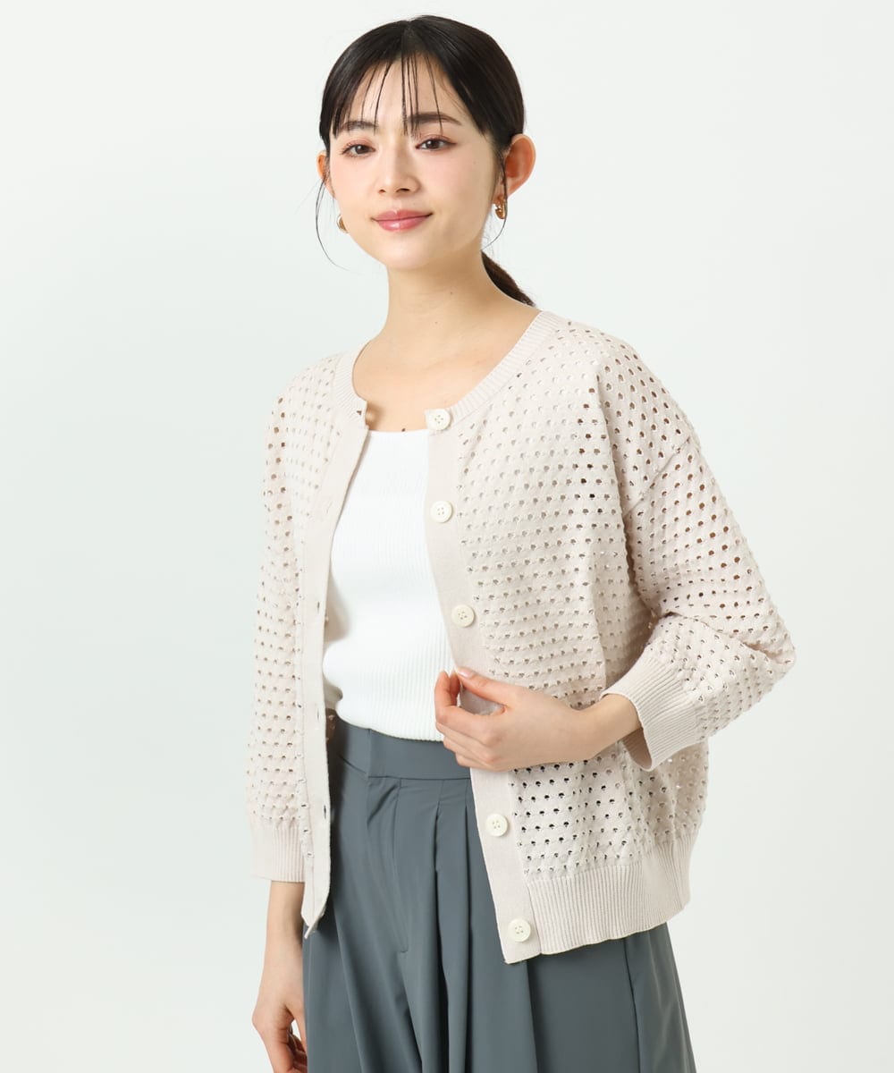 F1SGD32150 MK MICHEL KLEIN(小さいサイズ)(メゾン ドゥ サンク) 【小さいサイズ】アイレット編みニット/前後2way/洗える ベージュ