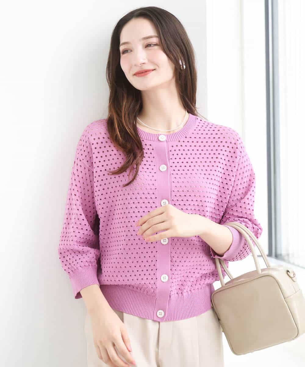 F1SGD32150 MK MICHEL KLEIN(小さいサイズ)(メゾン ドゥ サンク) 【小さいサイズ】アイレット編みニット/前後2way/洗える ピンク