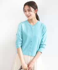 F1SGD40140 MK MICHEL KLEIN(小さいサイズ)(メゾン ドゥ サンク) 【小さいサイズ】ドット釦ニットカーディガン/接触冷感/UVカット/洗える ターコイズ