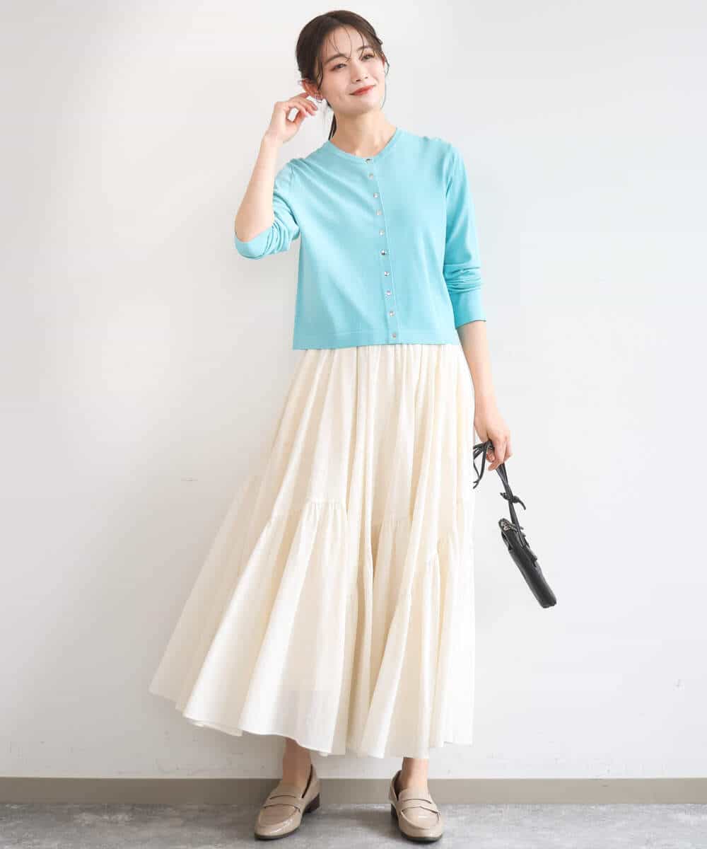 F1SGD40140 MK MICHEL KLEIN(小さいサイズ)(メゾン ドゥ サンク) 【小さいサイズ】ドット釦ニットカーディガン/接触冷感/UVカット/洗える ネイビー