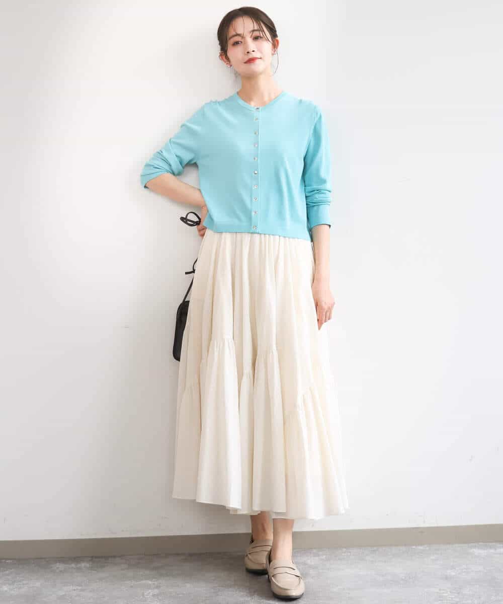 F1SGD40140 MK MICHEL KLEIN(小さいサイズ)(メゾン ドゥ サンク) 【小さいサイズ】ドット釦ニットカーディガン/接触冷感/UVカット/洗える ネイビー