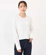 F1SGD40140 MK MICHEL KLEIN(小さいサイズ)(メゾン ドゥ サンク) 【小さいサイズ】ドット釦ニットカーディガン/接触冷感/UVカット/洗える ネイビー