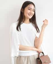 F1SGD40140 MK MICHEL KLEIN(小さいサイズ)(メゾン ドゥ サンク) 【小さいサイズ】ドット釦ニットカーディガン/接触冷感/UVカット/洗える ホワイト