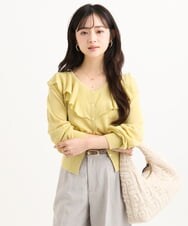 F1SGD41160 MK MICHEL KLEIN(小さいサイズ)(メゾン ドゥ サンク) 【小さいサイズ】ラッフルフリルデザインカーディガン/接触冷感/UVカット/洗える イエロー