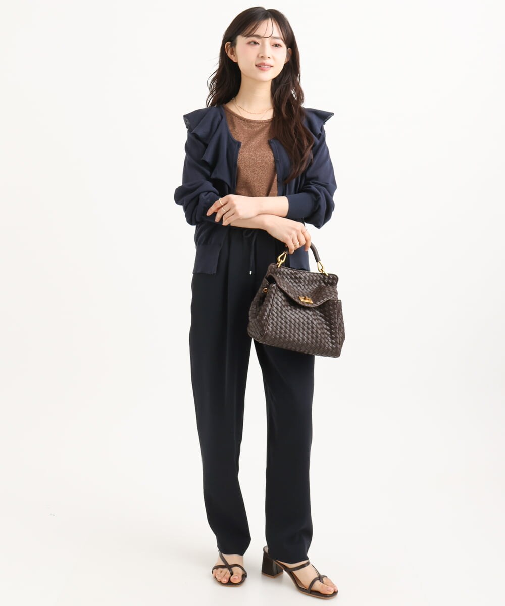 F1SGD41160 MK MICHEL KLEIN(小さいサイズ)(メゾン ドゥ サンク) 【小さいサイズ】ラッフルフリルデザインカーディガン/接触冷感/UVカット/洗える イエロー