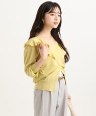 F1SGD41160 MK MICHEL KLEIN(小さいサイズ)(メゾン ドゥ サンク) 【小さいサイズ】ラッフルフリルデザインカーディガン/接触冷感/UVカット/洗える イエロー