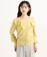 F1SGD41160 MK MICHEL KLEIN(小さいサイズ)(メゾン ドゥ サンク) 【小さいサイズ】ラッフルフリルデザインカーディガン/接触冷感/UVカット/洗える イエロー