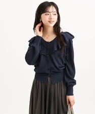 F1SGD41160 MK MICHEL KLEIN(小さいサイズ)(メゾン ドゥ サンク) 【小さいサイズ】ラッフルフリルデザインカーディガン/接触冷感/UVカット/洗える イエロー
