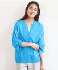 F1SGD42150 MK MICHEL KLEIN(小さいサイズ)(メゾン ドゥ サンク) 【小さいサイズ】キーネックカーディガン/接触冷感/UVカット/洗える ブルー