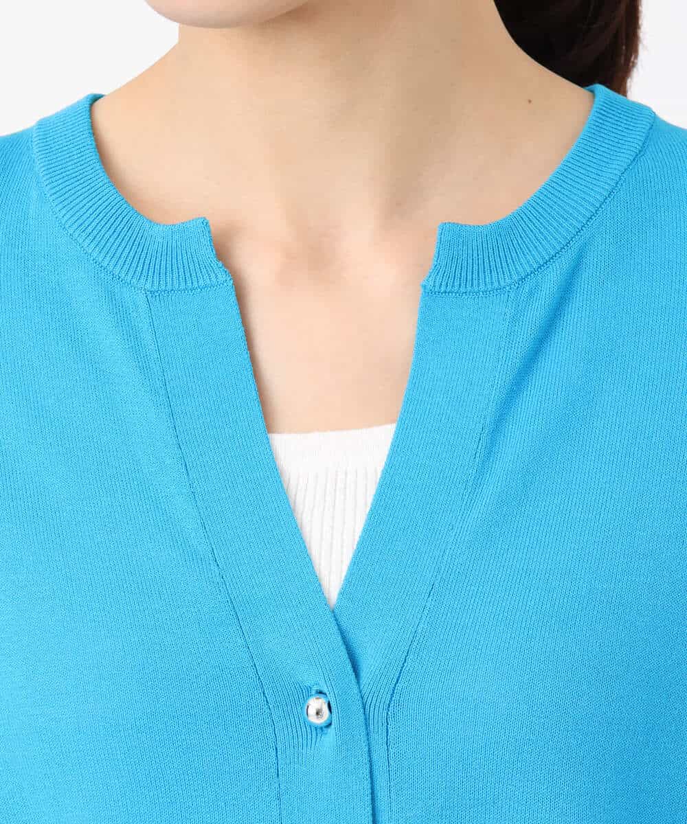 F1SGD42150 MK MICHEL KLEIN(小さいサイズ)(メゾン ドゥ サンク) 【小さいサイズ】キーネックカーディガン/接触冷感/UVカット/洗える ブルー