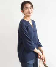 F1SGD42150 MK MICHEL KLEIN(小さいサイズ)(メゾン ドゥ サンク) 【小さいサイズ】キーネックカーディガン/接触冷感/UVカット/洗える ネイビー