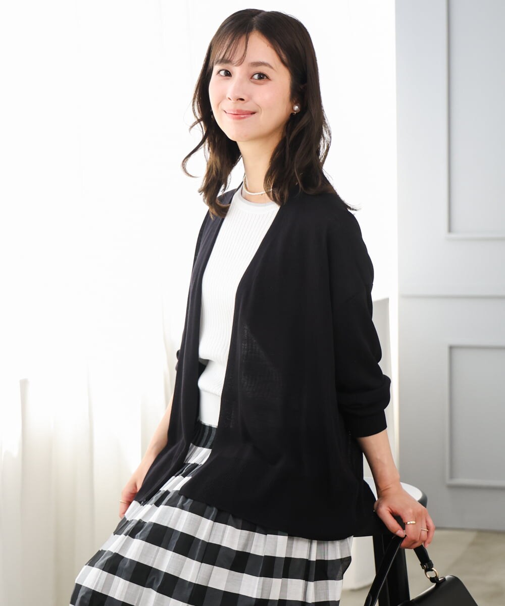 F1SGD50140 MK MICHEL KLEIN(小さいサイズ)(メゾン ドゥ サンク) 【小さいサイズ】[接触冷感/洗える]ミドル丈着流しカーディガン ホワイト