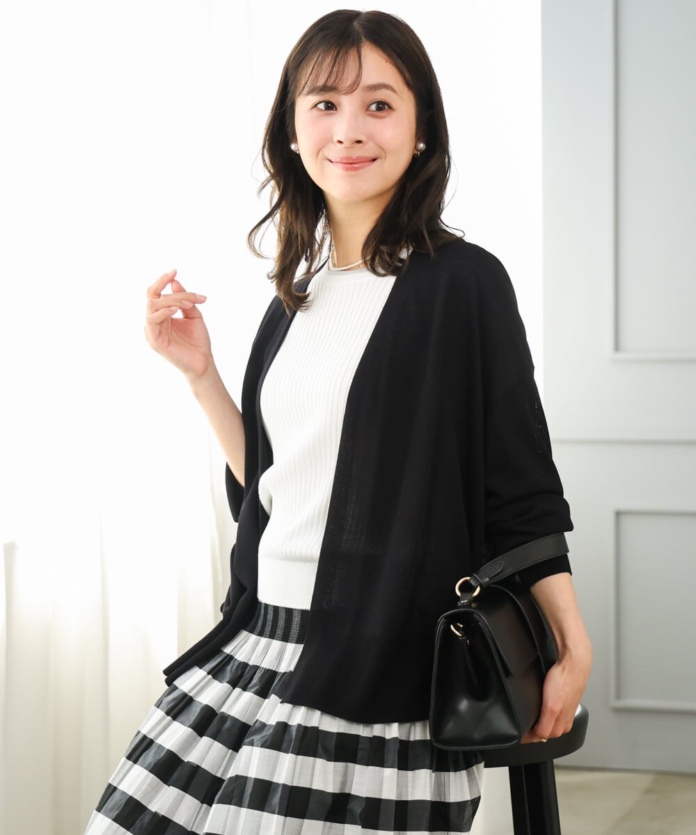 F1SGD50140 MK MICHEL KLEIN(小さいサイズ)(メゾン ドゥ サンク) 【小さいサイズ】[接触冷感/洗える]ミドル丈着流しカーディガン ホワイト