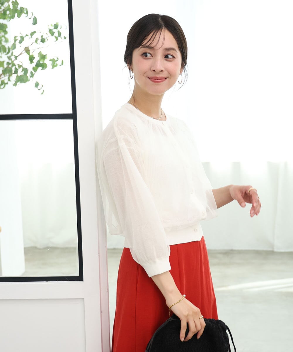 F1SGD50160 MK MICHEL KLEIN(小さいサイズ) 【小さいサイズ】[洗える]チュールシアーニットカーディガン