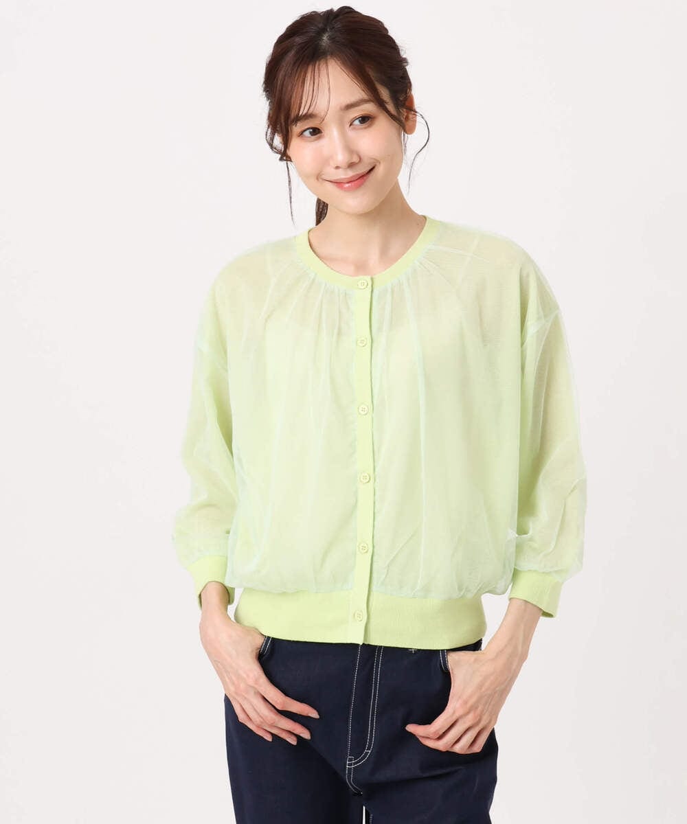 F1SGD50160 MK MICHEL KLEIN(小さいサイズ)(メゾン ドゥ サンク) 【小さいサイズ】[洗える]チュールシアーニットカーディガン ホワイト