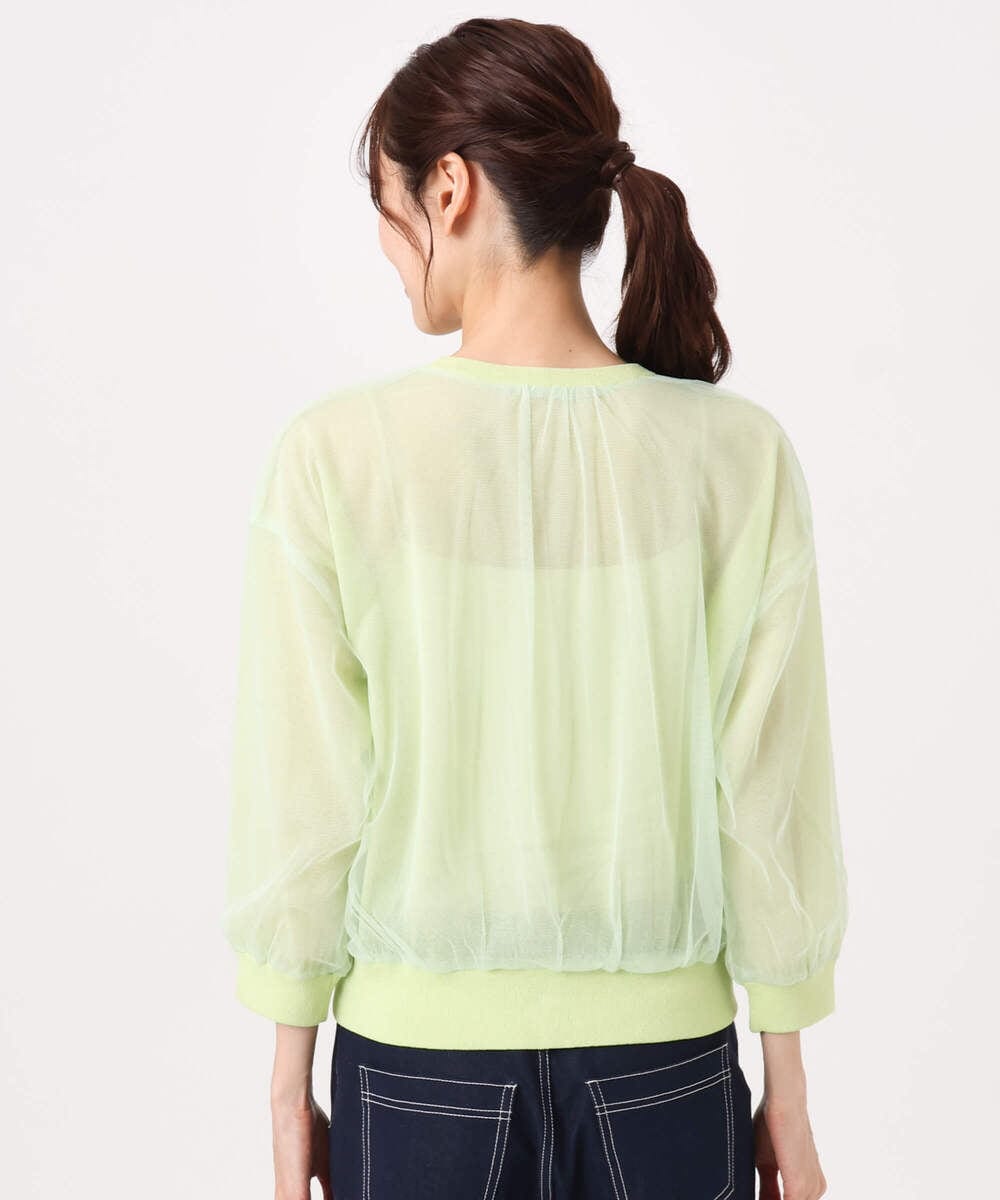 F1SGD50160 MK MICHEL KLEIN(小さいサイズ)(メゾン ドゥ サンク) 【小さいサイズ】[洗える]チュールシアーニットカーディガン ホワイト