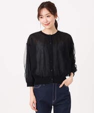 F1SGD50160 MK MICHEL KLEIN(小さいサイズ)(メゾン ドゥ サンク) 【小さいサイズ】[洗える]チュールシアーニットカーディガン ホワイト