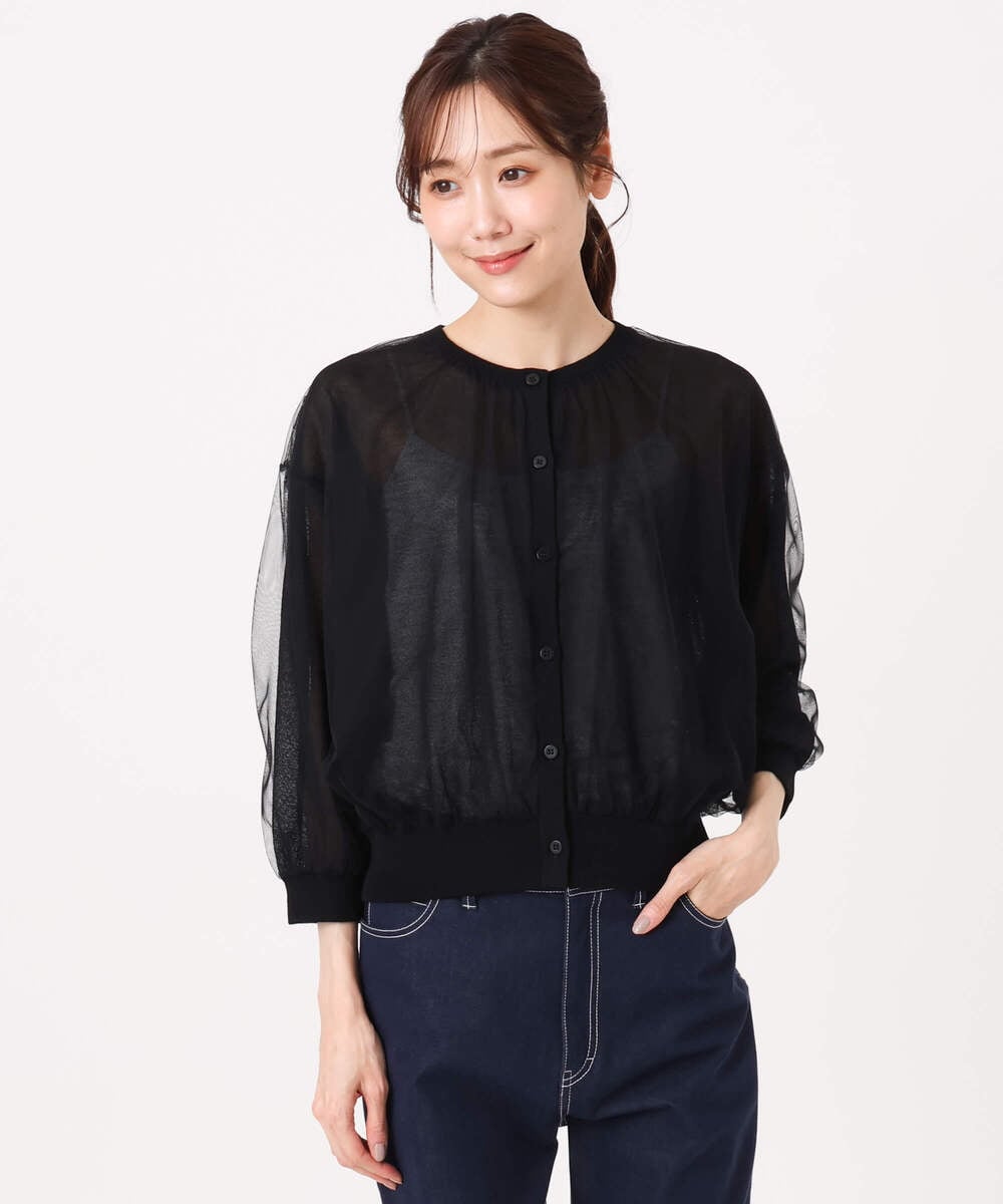 F1SGD50160 MK MICHEL KLEIN(小さいサイズ)(メゾン ドゥ サンク) 【小さいサイズ】[洗える]チュールシアーニットカーディガン ホワイト