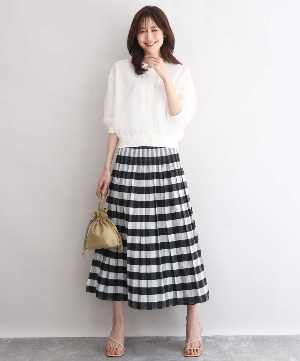 F1SGD50160 MK MICHEL KLEIN(小さいサイズ)(メゾン ドゥ サンク) 【小さいサイズ】[洗える]チュールシアーニットカーディガン ホワイト