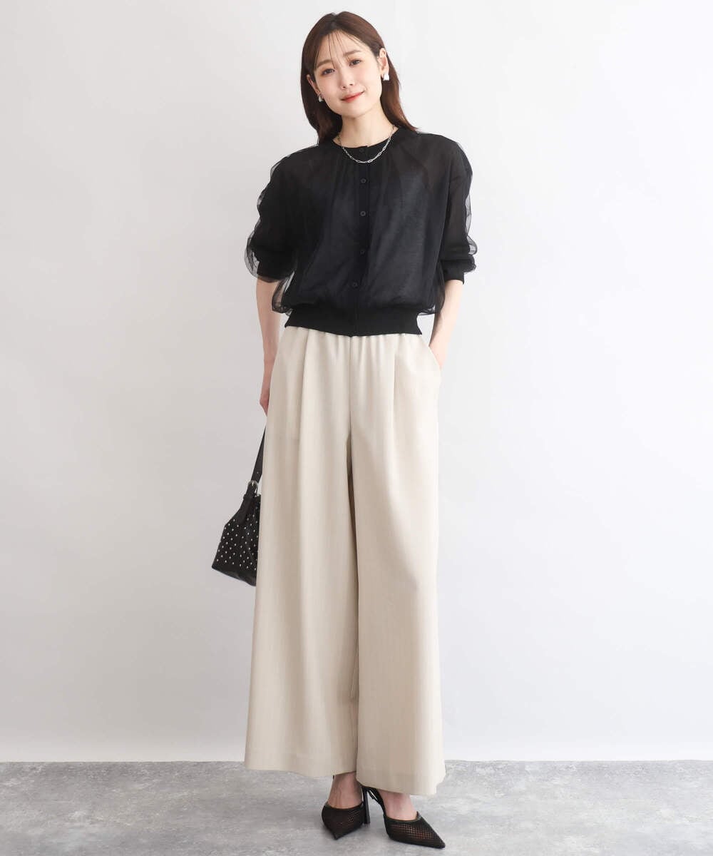 F1SGD50160 MK MICHEL KLEIN(小さいサイズ)(メゾン ドゥ サンク) 【小さいサイズ】[洗える]チュールシアーニットカーディガン ホワイト