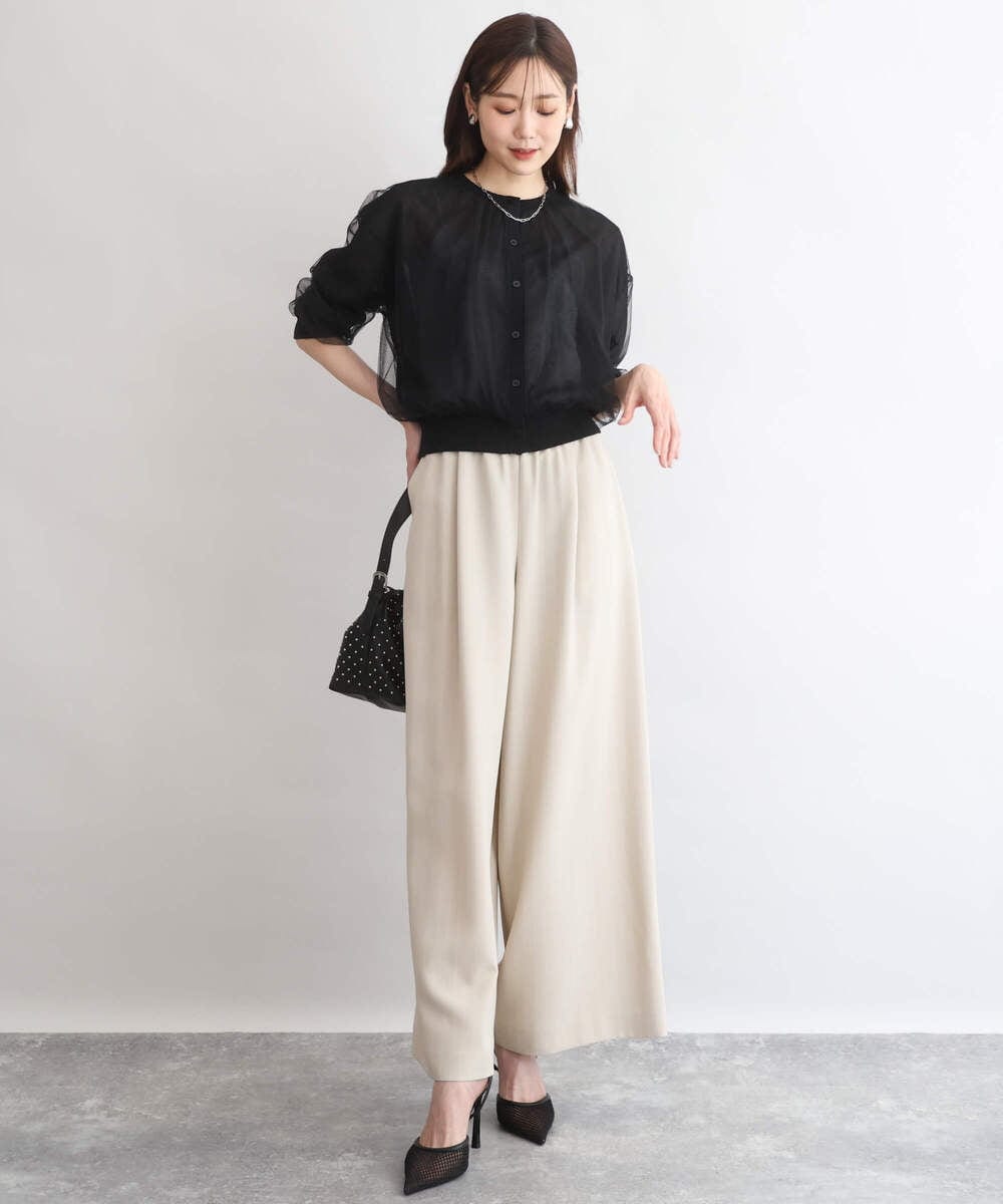 F1SGD50160 MK MICHEL KLEIN(小さいサイズ)(メゾン ドゥ サンク) 【小さいサイズ】[洗える]チュールシアーニットカーディガン ホワイト