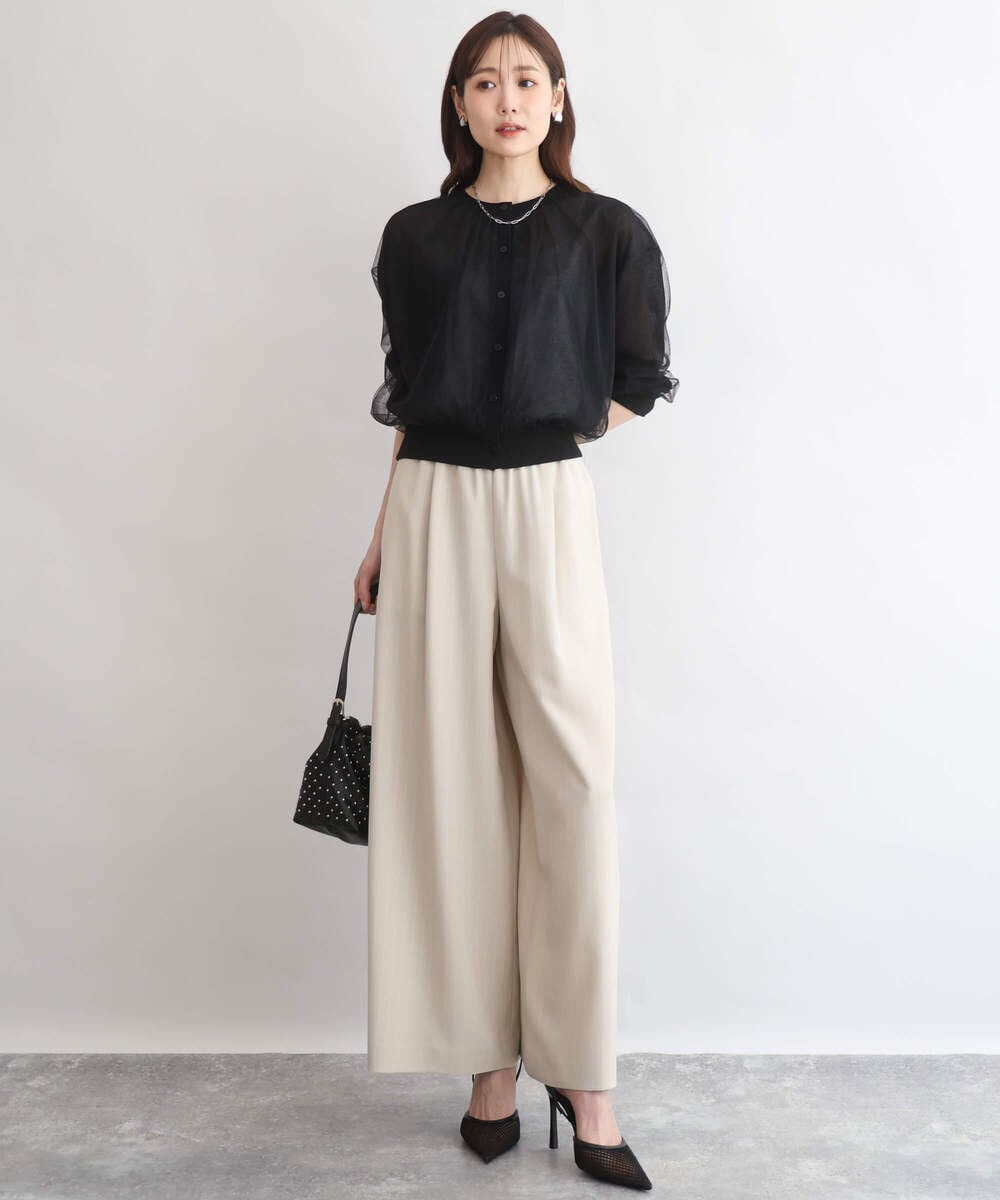 F1SGD50160 MK MICHEL KLEIN(小さいサイズ)(メゾン ドゥ サンク) 【小さいサイズ】[洗える]チュールシアーニットカーディガン ホワイト