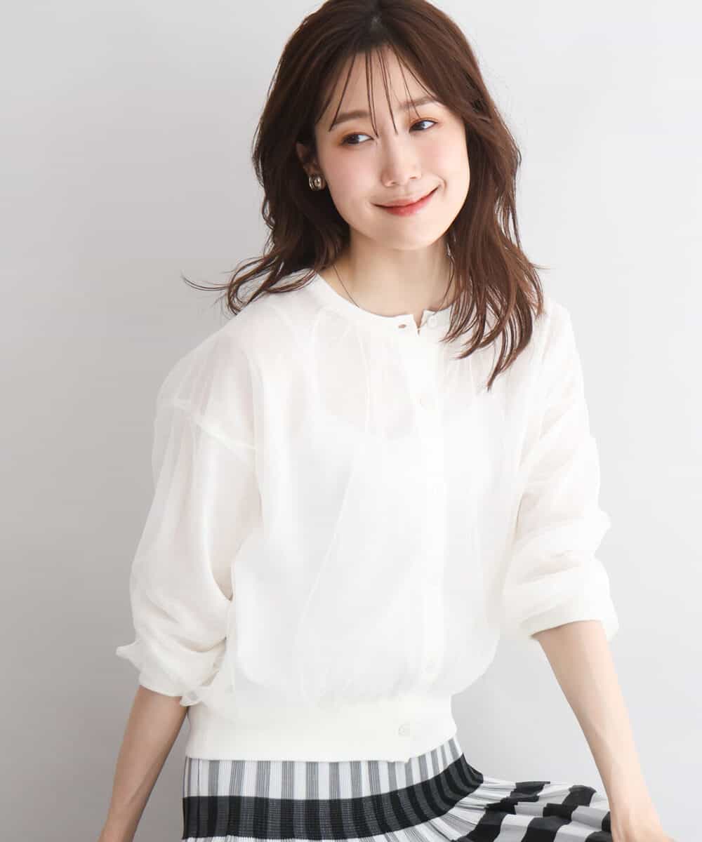 F1SGD50160 MK MICHEL KLEIN(小さいサイズ)(メゾン ドゥ サンク) 【小さいサイズ】[洗える]チュールシアーニットカーディガン ホワイト