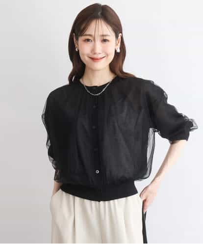 F1SGD50160 MK MICHEL KLEIN(小さいサイズ) 【小さいサイズ】[洗える]チュールシアーニットカーディガン