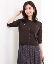 F1SGD53140 MK MICHEL KLEIN(小さいサイズ)(メゾン ドゥ サンク) 【小さいサイズ】[UVカット/接触冷感/洗える]コンパクトニットカーディガン ブラウン