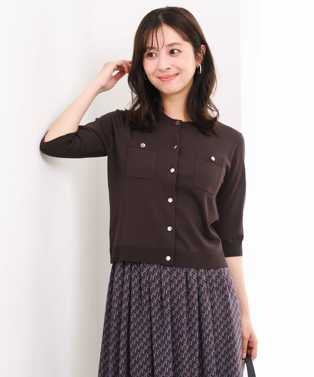 F1SGD53140 MK MICHEL KLEIN(小さいサイズ)(メゾン ドゥ サンク) 【小さいサイズ】[UVカット/接触冷感/洗える]コンパクトニットカーディガン ブラウン