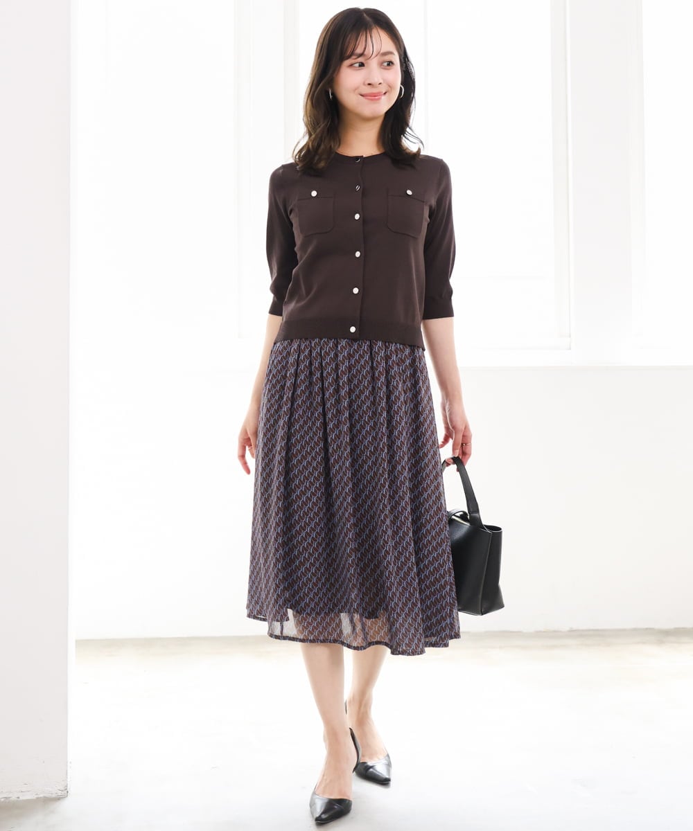 F1SGD53140 MK MICHEL KLEIN(小さいサイズ)(メゾン ドゥ サンク) 【小さいサイズ】[UVカット/接触冷感/洗える]コンパクトニットカーディガン ブラウン