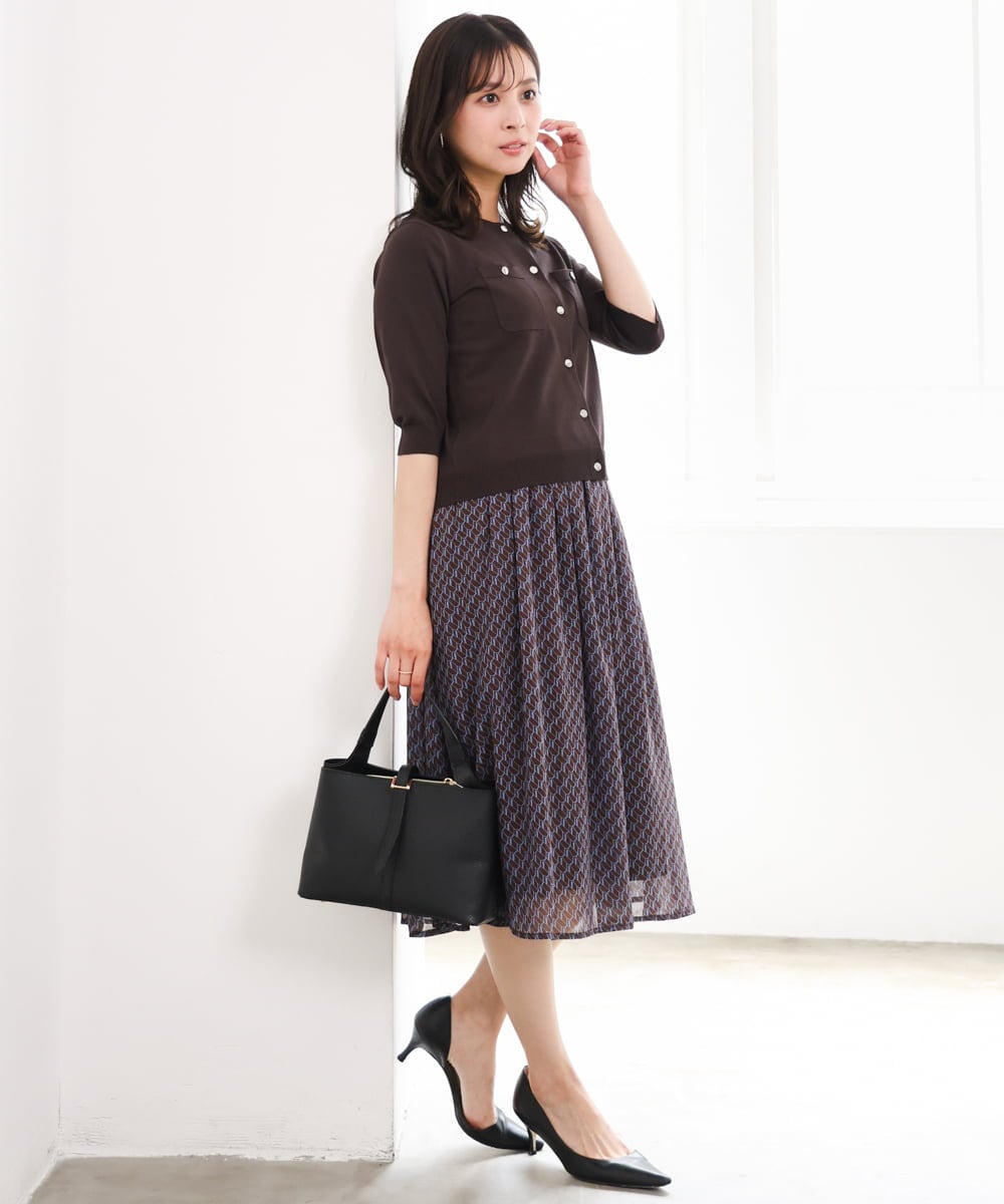 F1SGD53140 MK MICHEL KLEIN(小さいサイズ)(メゾン ドゥ サンク) 【小さいサイズ】[UVカット/接触冷感/洗える]コンパクトニットカーディガン ブラウン