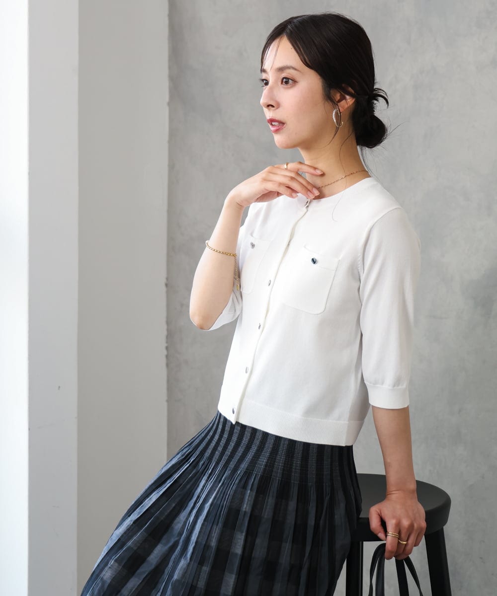 F1SGD53140 MK MICHEL KLEIN(小さいサイズ)(メゾン ドゥ サンク) 【小さいサイズ】[UVカット/接触冷感/洗える]コンパクトニットカーディガン ブラウン