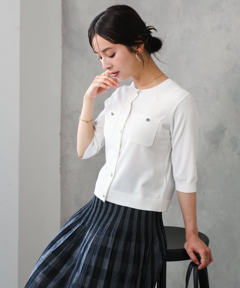 F1SGD53140 MK MICHEL KLEIN(小さいサイズ)(メゾン ドゥ サンク) 【小さいサイズ】[UVカット/接触冷感/洗える]コンパクトニットカーディガン ブラウン