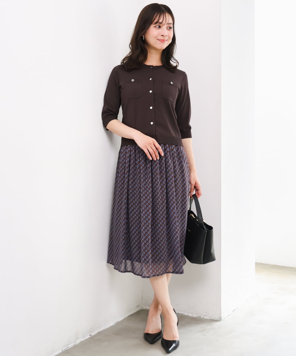F1SGD53140 MK MICHEL KLEIN(小さいサイズ)(メゾン ドゥ サンク) 【小さいサイズ】[UVカット/接触冷感/洗える]コンパクトニットカーディガン ブラウン