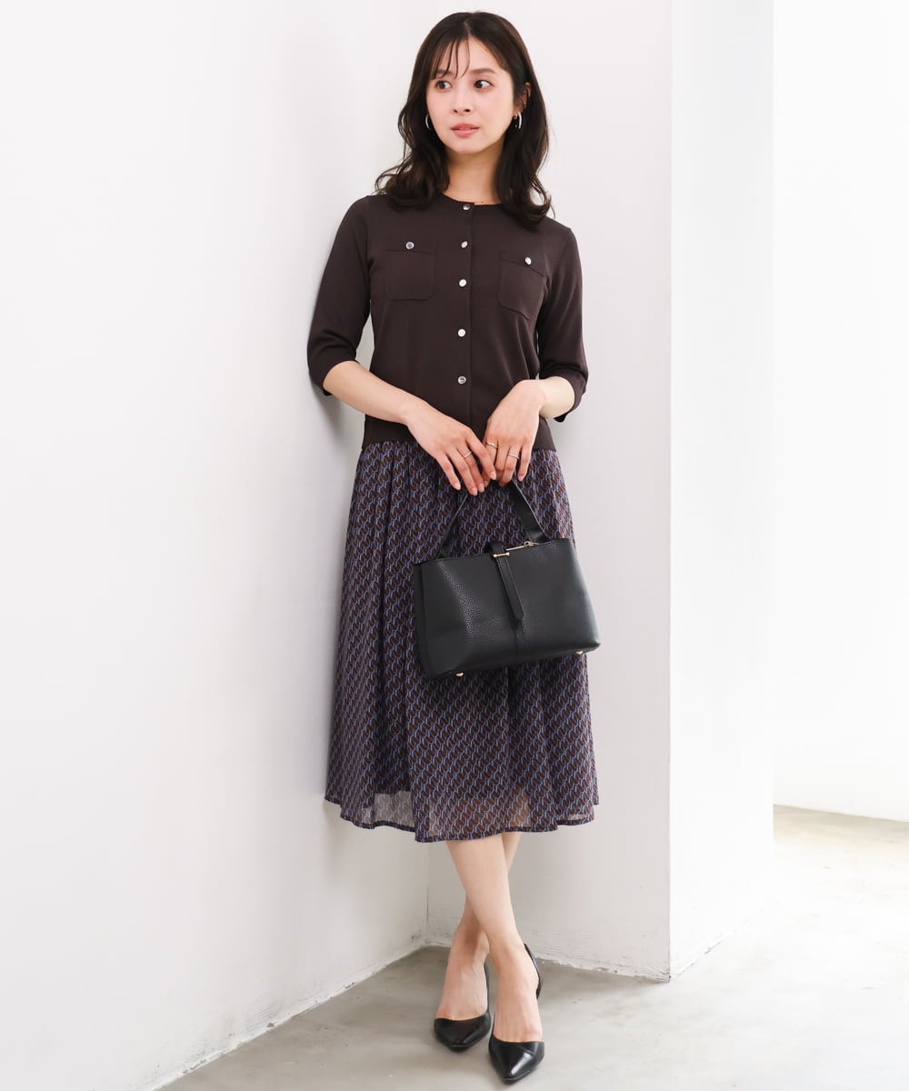 F1SGD53140 MK MICHEL KLEIN(小さいサイズ)(メゾン ドゥ サンク) 【小さいサイズ】[UVカット/接触冷感/洗える]コンパクトニットカーディガン ブラウン