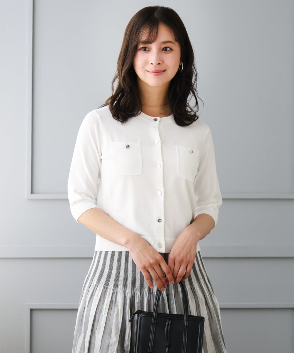 F1SGD53140 MK MICHEL KLEIN(小さいサイズ)(メゾン ドゥ サンク) 【小さいサイズ】[UVカット/接触冷感/洗える]コンパクトニットカーディガン ブラウン