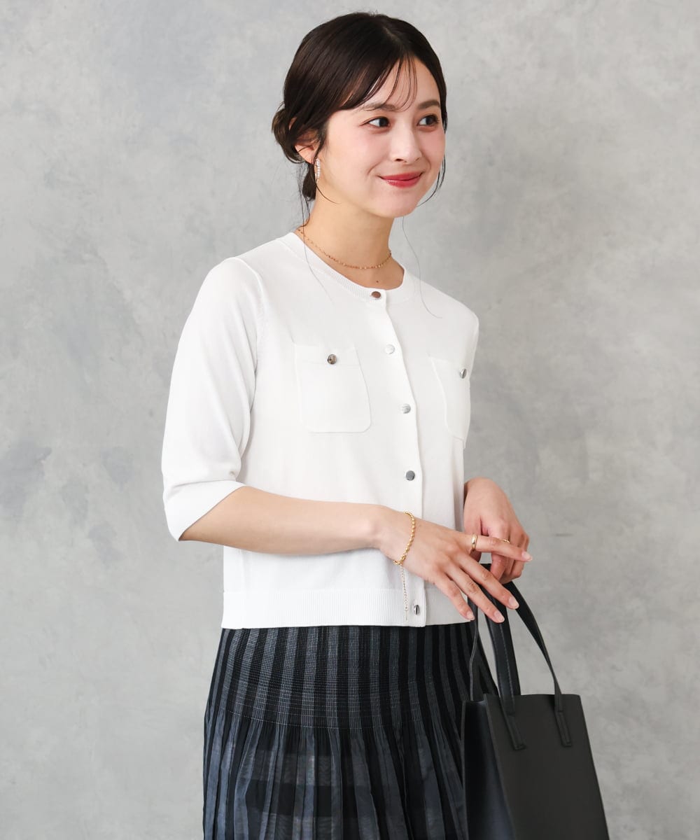 F1SGD53140 MK MICHEL KLEIN(小さいサイズ)(メゾン ドゥ サンク) 【小さいサイズ】[UVカット/接触冷感/洗える]コンパクトニットカーディガン ブラウン