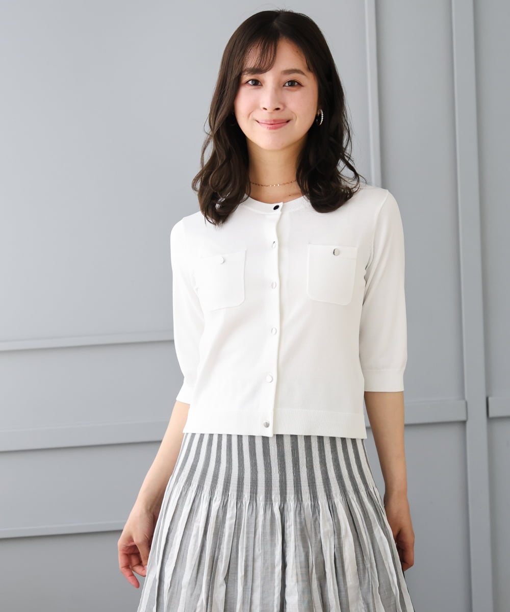 F1SGD53140 MK MICHEL KLEIN(小さいサイズ)(メゾン ドゥ サンク) 【小さいサイズ】[UVカット/接触冷感/洗える]コンパクトニットカーディガン ブラウン