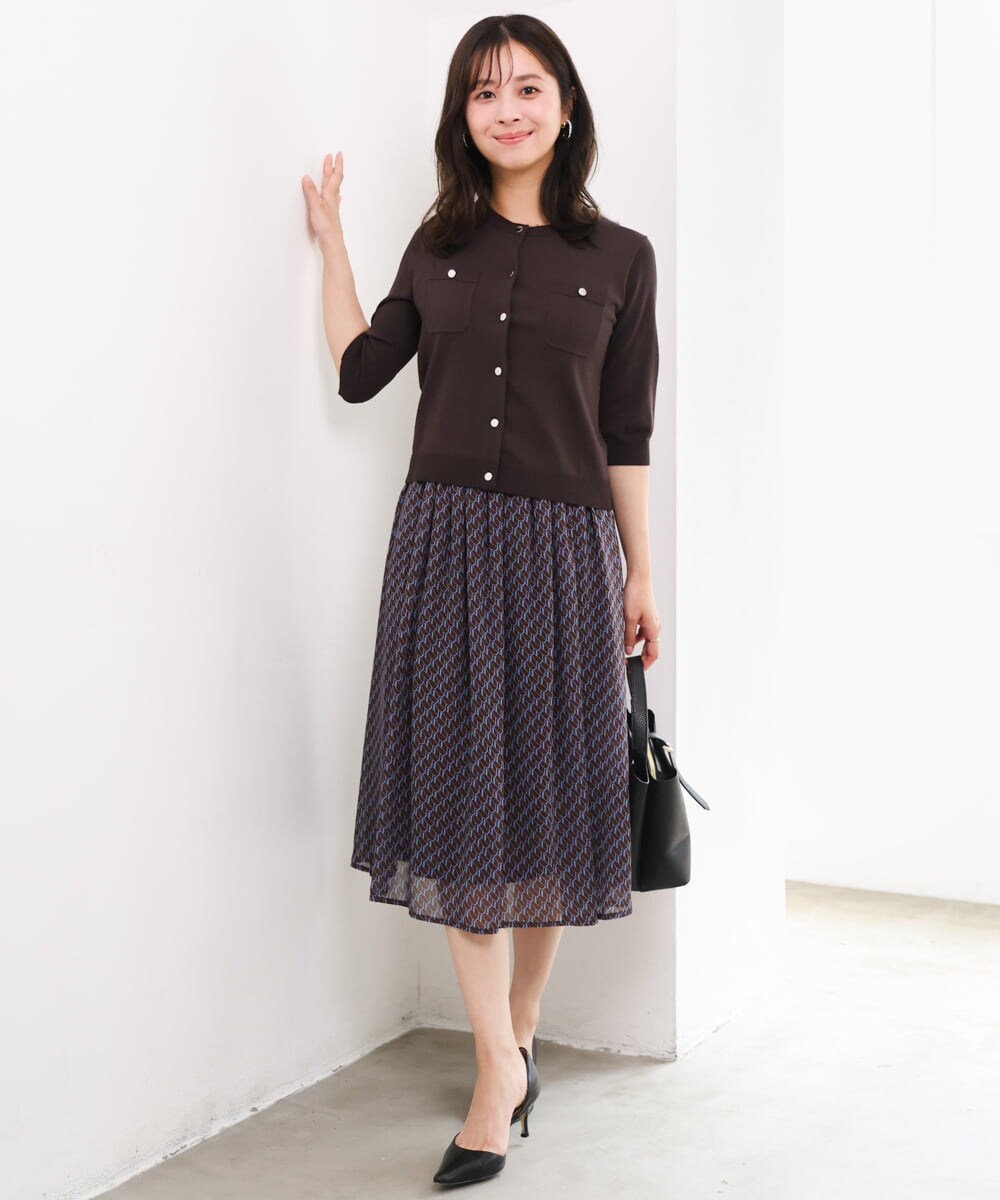 F1SGD53140 MK MICHEL KLEIN(小さいサイズ)(メゾン ドゥ サンク) 【小さいサイズ】[UVカット/接触冷感/洗える]コンパクトニットカーディガン ブラウン