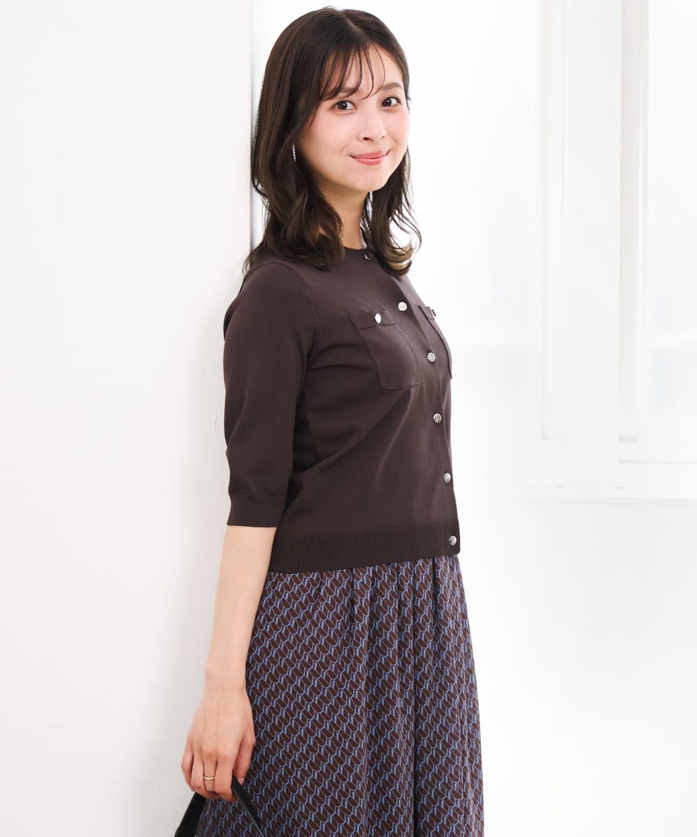 F1SGD53140 MK MICHEL KLEIN(小さいサイズ)(メゾン ドゥ サンク) 【小さいサイズ】[UVカット/接触冷感/洗える]コンパクトニットカーディガン ブラウン