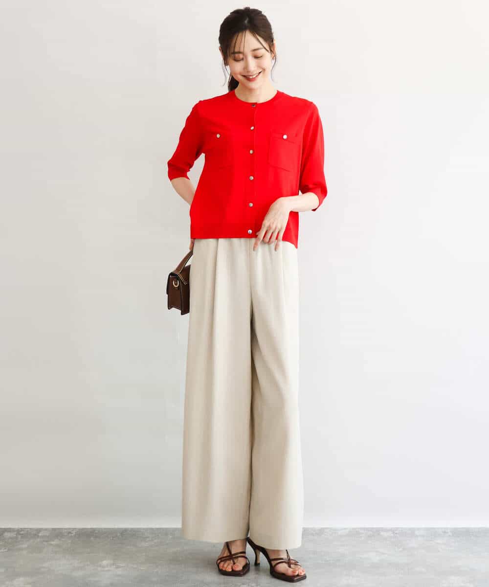 F1SGD53140 MK MICHEL KLEIN(小さいサイズ)(メゾン ドゥ サンク) 【小さいサイズ】[UVカット/接触冷感/洗える]コンパクトニットカーディガン ブラウン